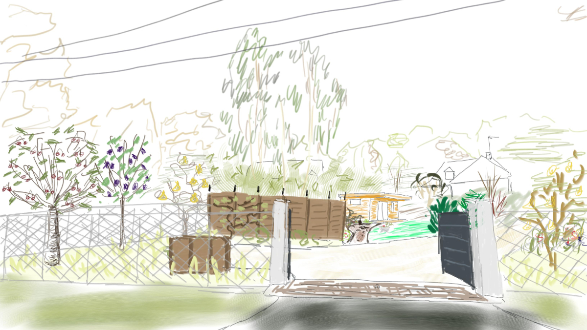 Le chalet apaisant à St-Rémy-l'Honoré - Conception et réalisation - croquis du projet depuis la rue
