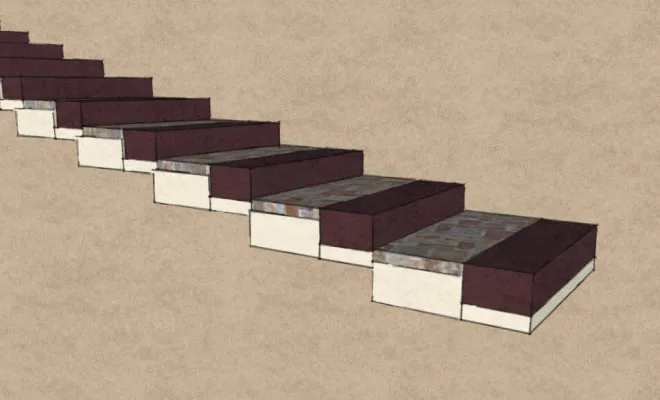 Le chalet apaisant à St-Rémy-l'Honoré - Conception et réalisation- vue 3D de l'escalier avec dalles réutilisées