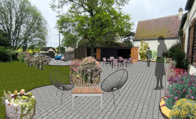 Un écrin pour la longère en Eure-et-Loir - Conception- photomontage terrasse version pavés de grès