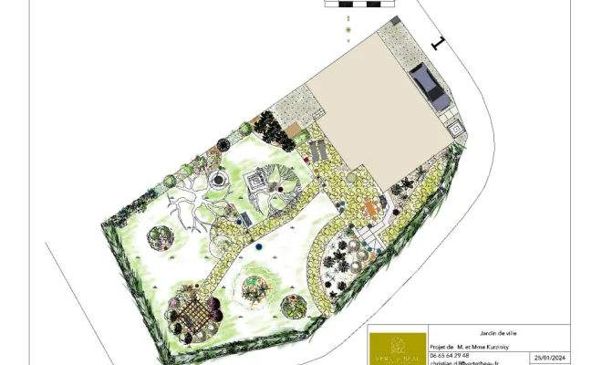  jardin de ville secret -Yvelines - Vert et Beau - plan masse colorisé