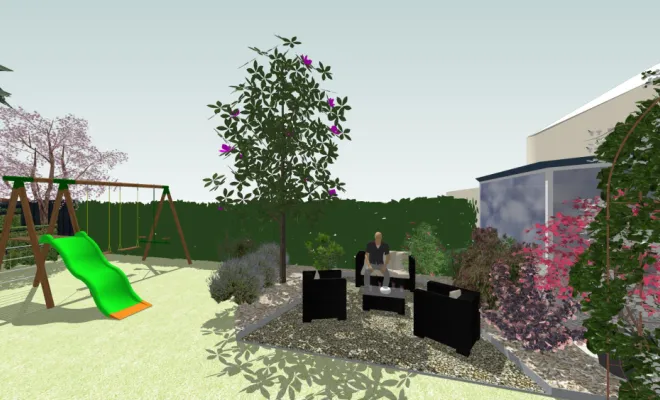 une-cour-intimiste-a-Villemoisson-Conception-vue 3D nouveau salon de jardin