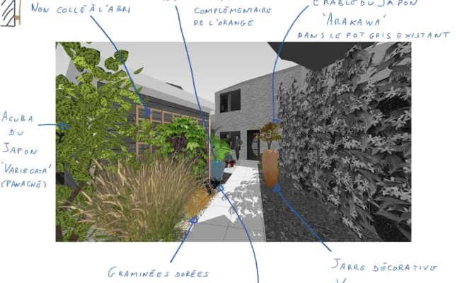 une-cour-intimiste-a-Villemoisson-Conception-vue 3D explications
