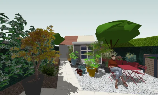 une-cour-intimiste-a-Villemoisson-Conception-vue 3D de la cour depuis la maison