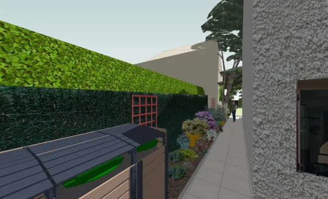 une-cour-intimiste-a-Villemoisson-Conception-vue 3D de l'allée